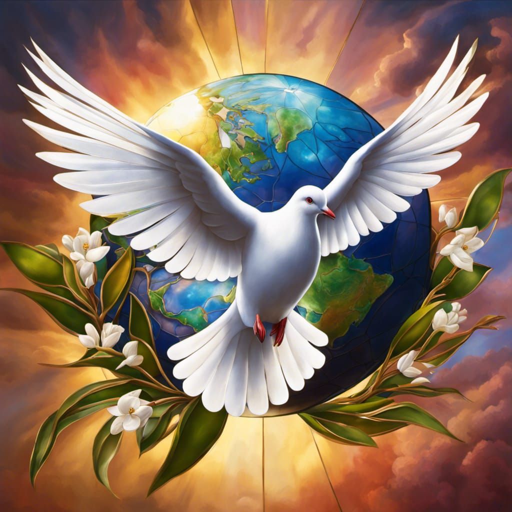 Stained Glass Dove Hugging Earth