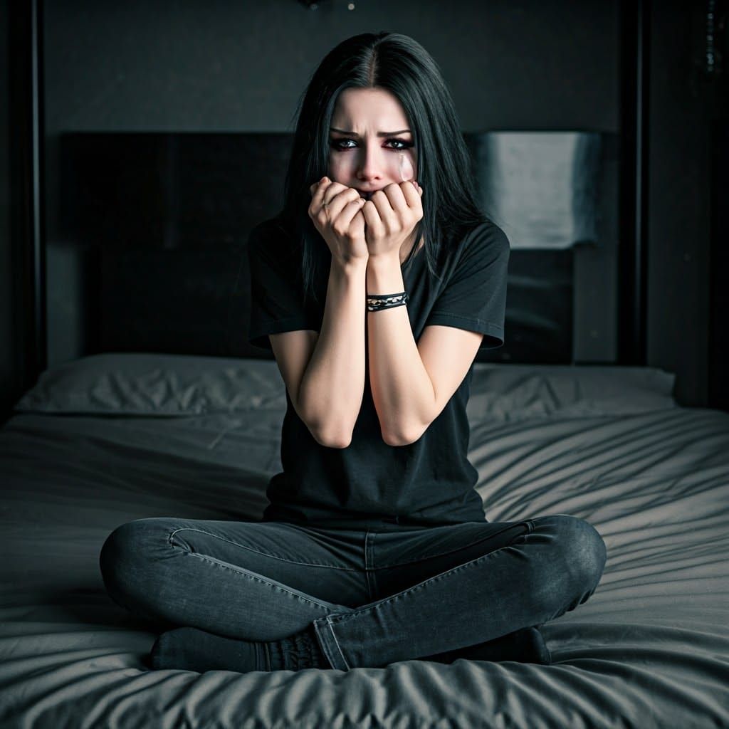 A Melancholic Gothic Woman in Dark Attire