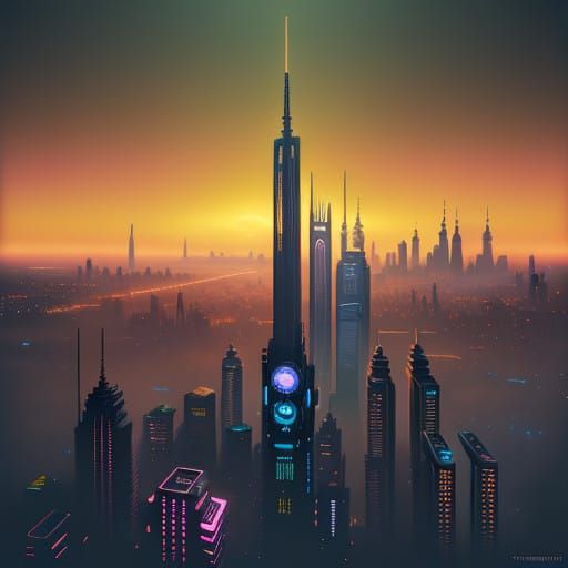 Futuristic Metropolis at Golden Hour