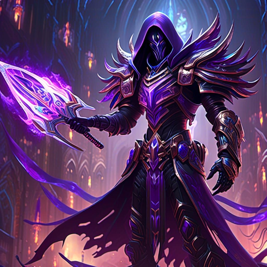 Cyborg Warrior in Magic Arena with Purple Fire