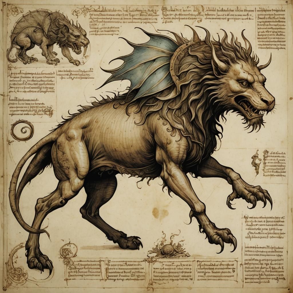 Chimera Bestiary Entry in Da Vinci Style