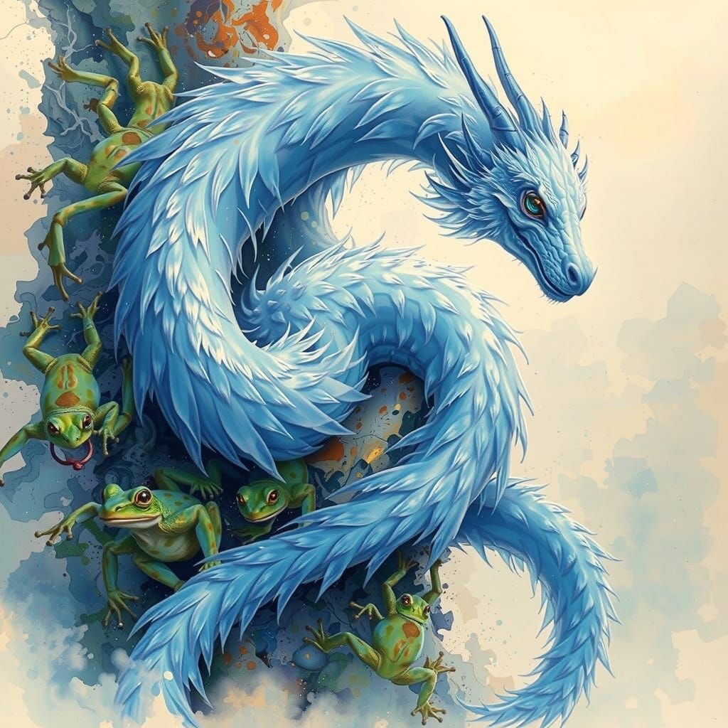Ethereal Dragon Unveils Spirit Frogs in Watercolor