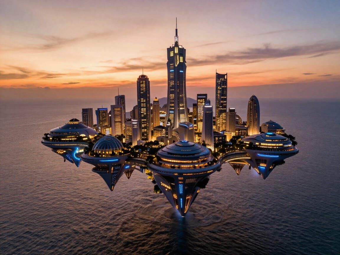 Floating City over Ocean