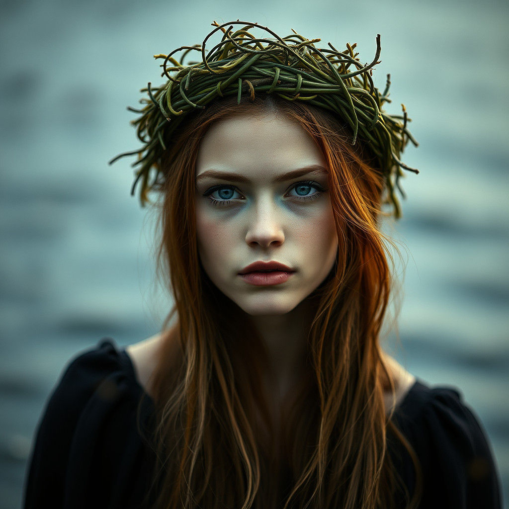 Mystical Selkie Woman Portrait with Seaweed Crown