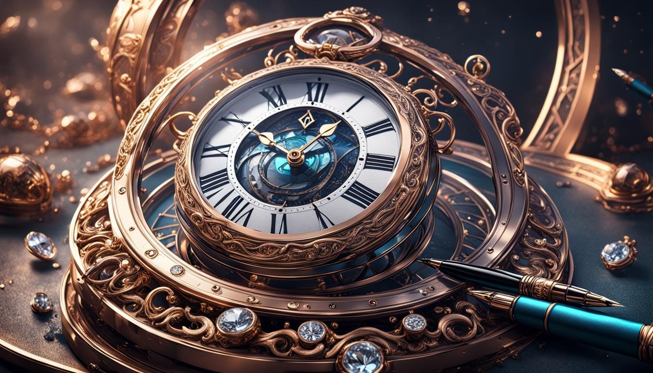 Ornate Clock with Diamond Ring, Matte Painting