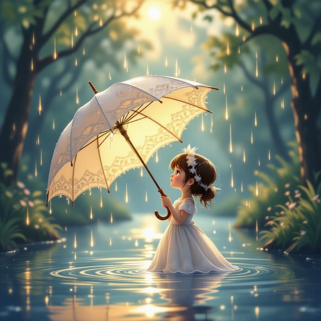 Starlight Umbrellas with Feathered Handles in Ethereal Style