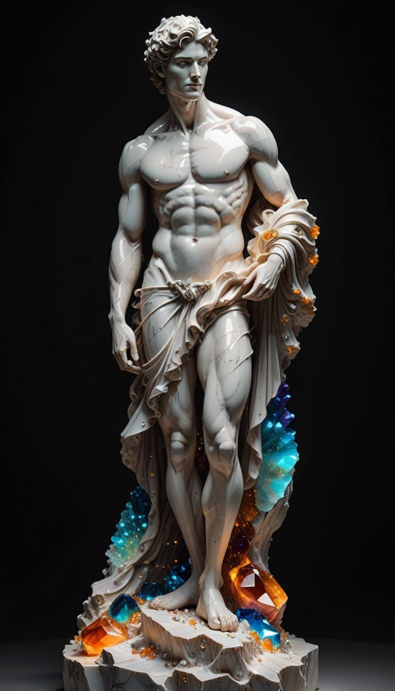 Ethereal Statue Emerges from Gemstone Geode in Vibrant Hyper...
