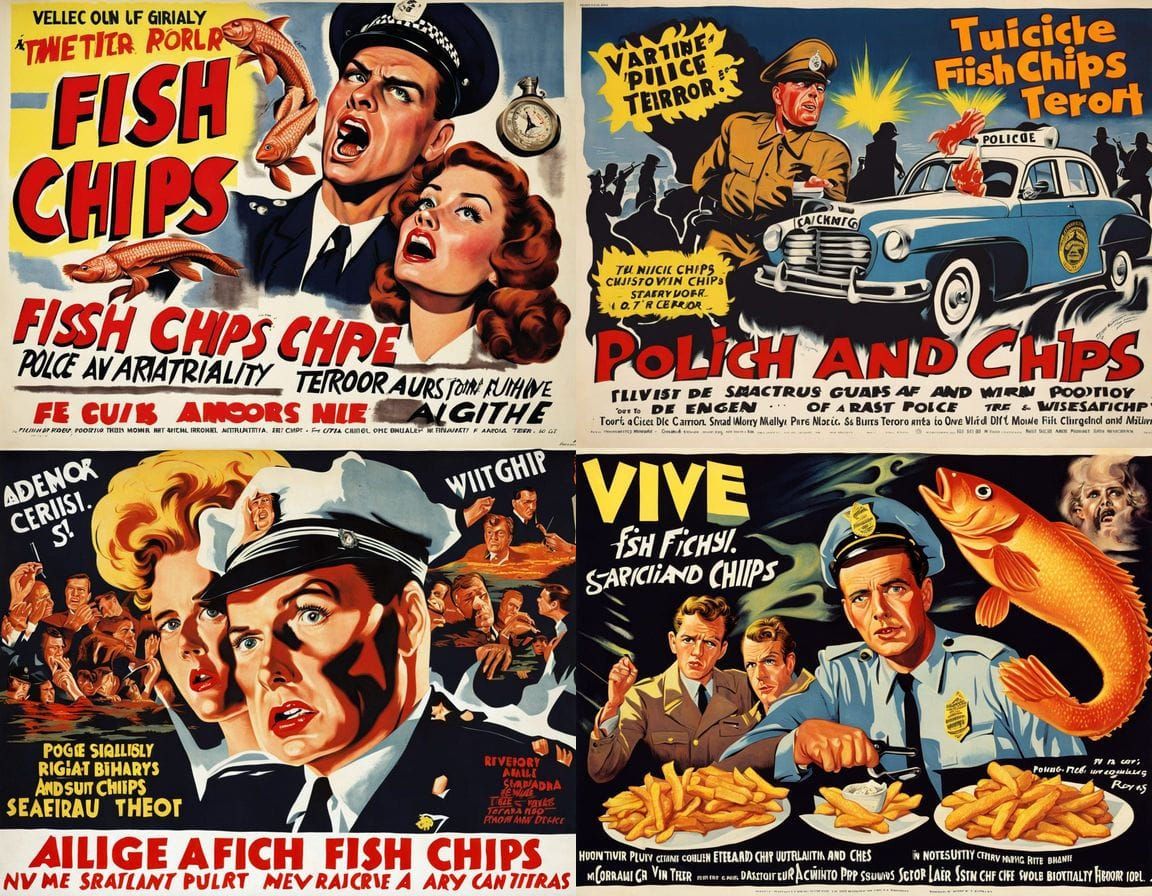 Grisly 1950s Horror Movie Poster of Fish and Chips Shop Terr...