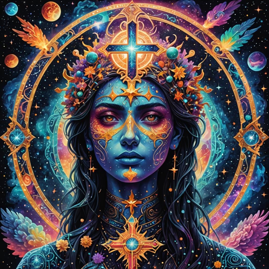 Holographic Astral Illustration: Cross vs. Dreams