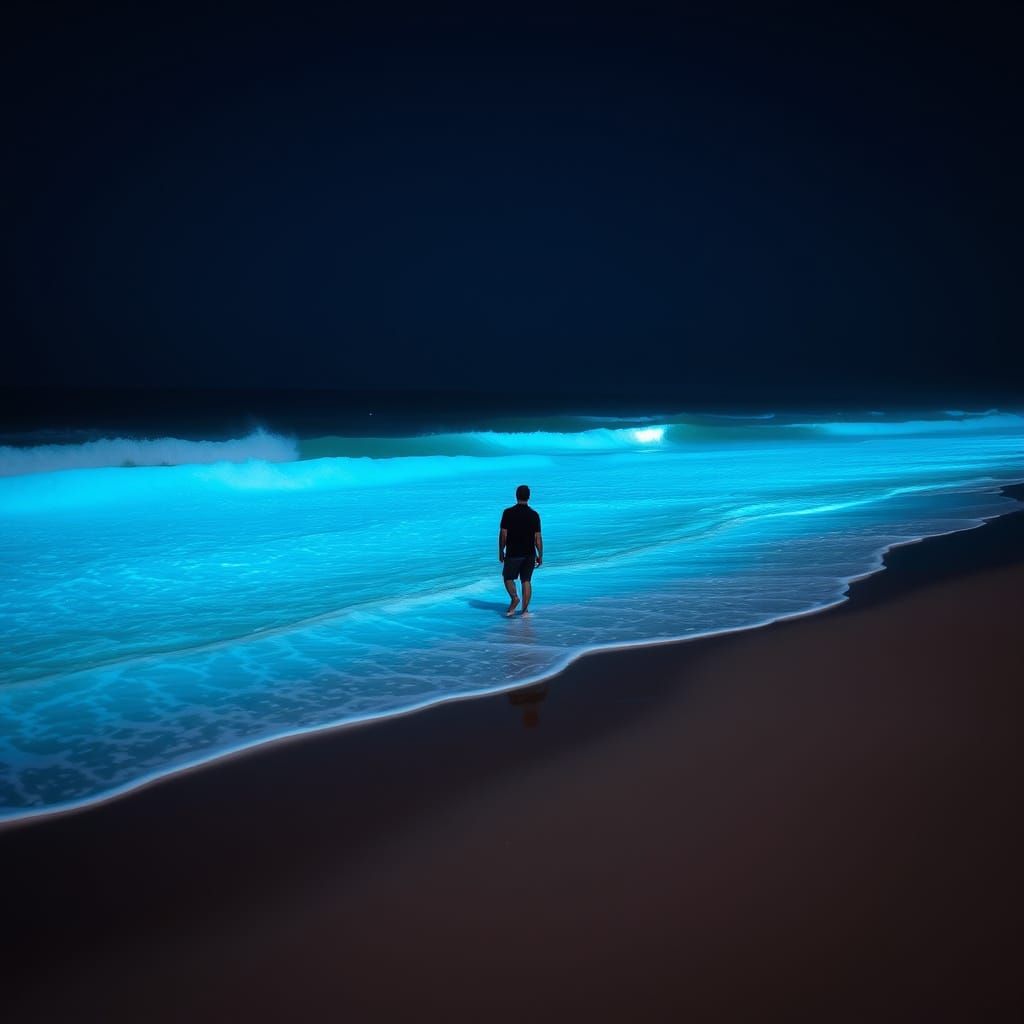 Bioluminescent Shoreline Glows in Ethereal Photography
