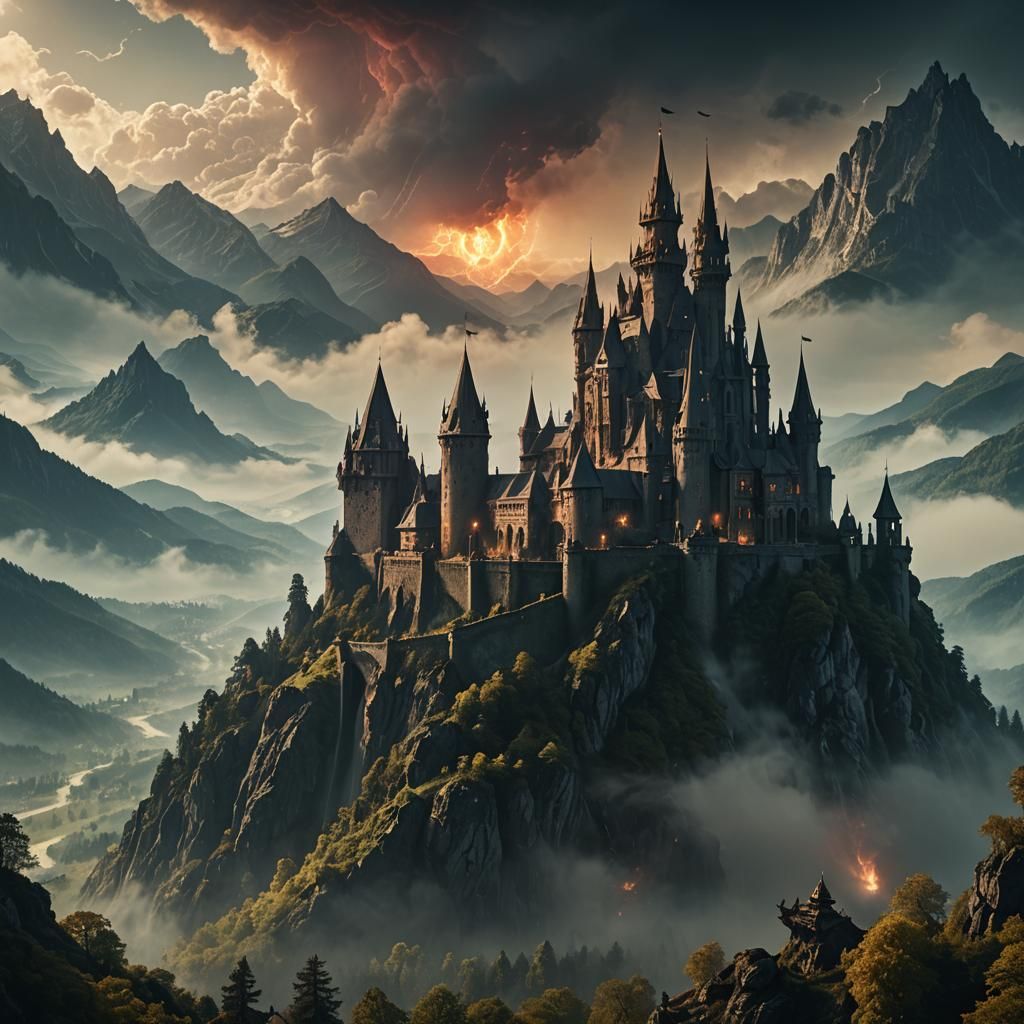 Demonic Castle Overlooking Battlefield: Digital Matte Painti...