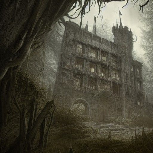 Nightmare Horror Castle Rendered in Cel-Shaded Style
