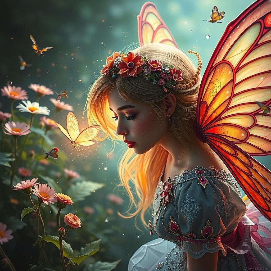 Magical Fairies in Hyperrealistic Fantasy Garden Scene