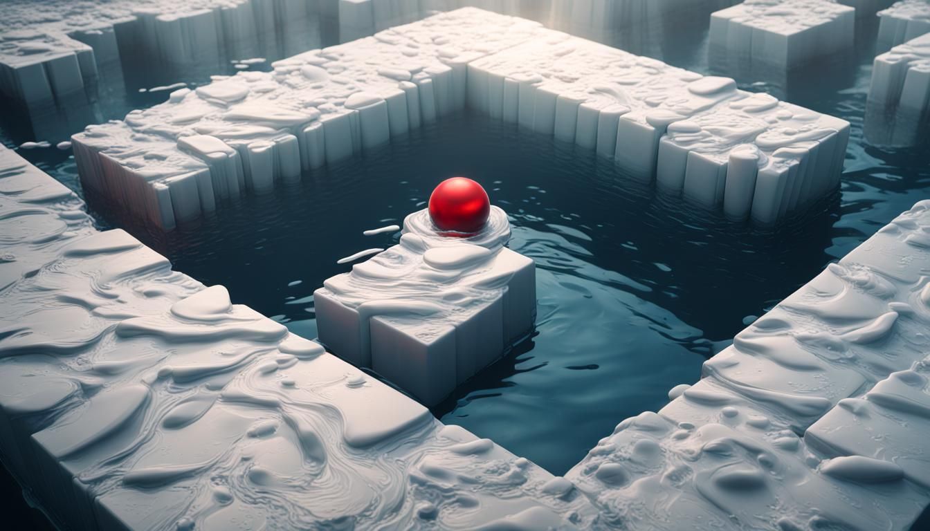 Epic Water Blocks with Red Sphere: Digital Matte Painting