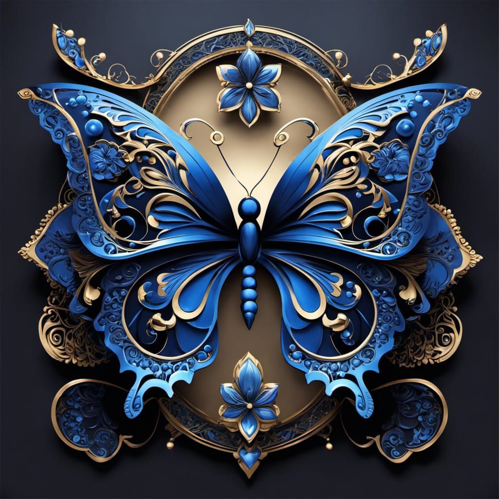 Ornate Midnight Blue Butterfly in Diamond Painting Style