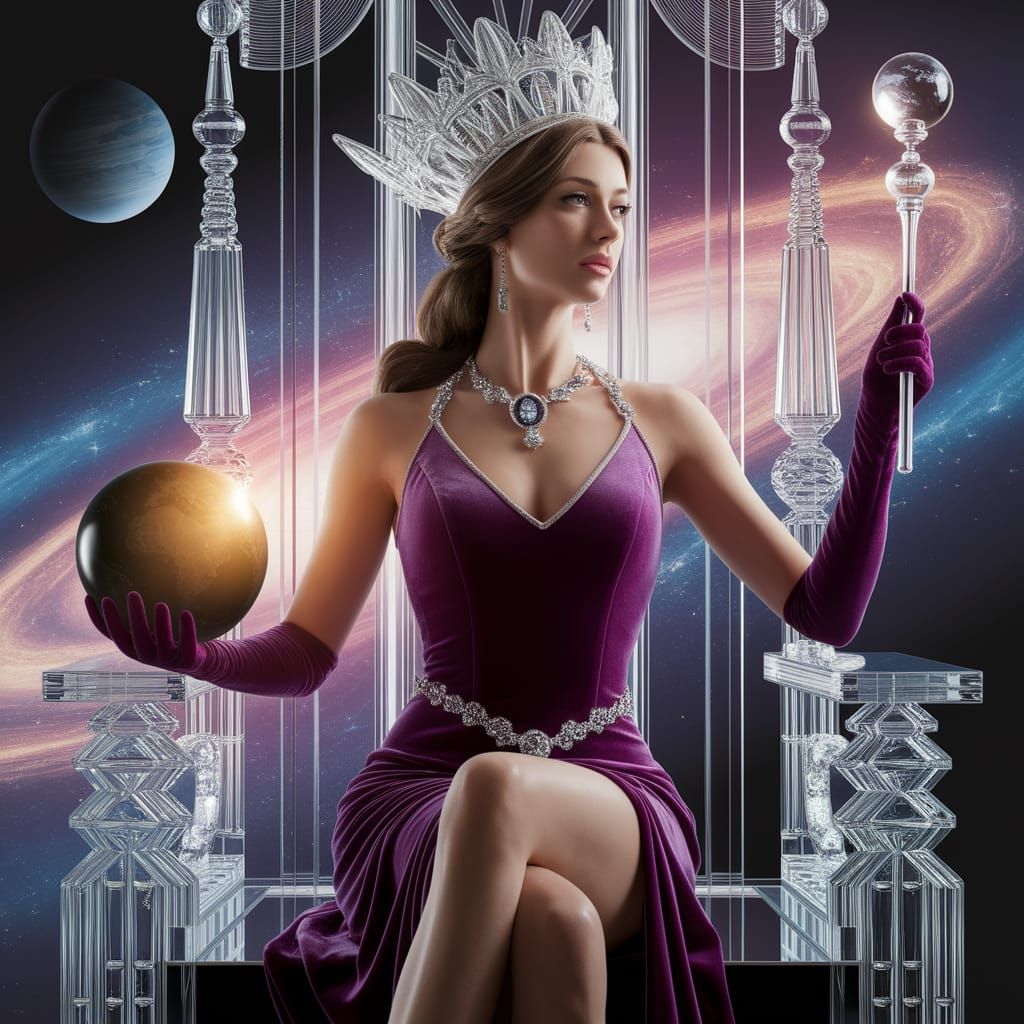 Elegant Galactic Princess on Crystal Throne