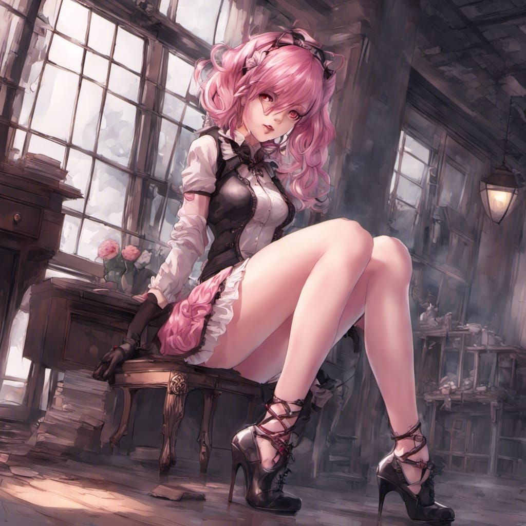 Hyperrealistic Anime Girl with Pink Hair in Heels