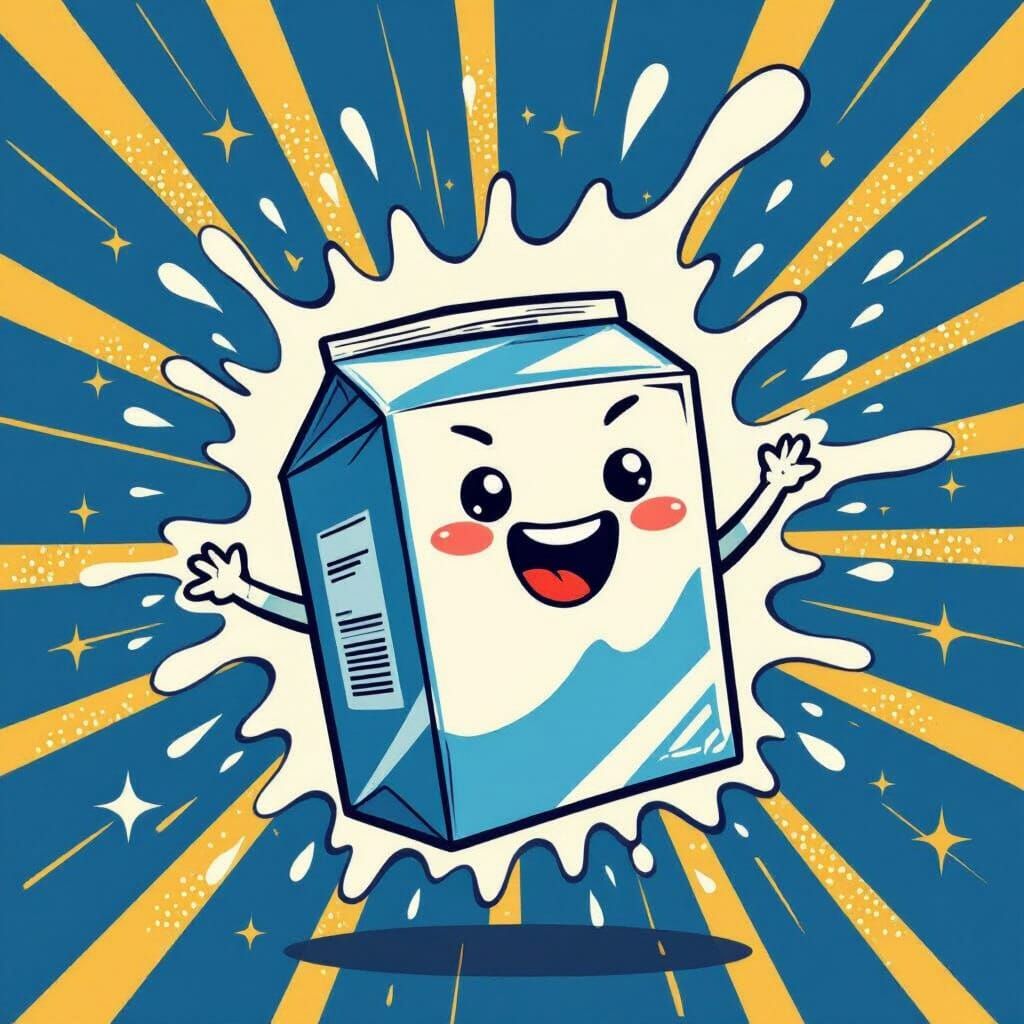 Triumphant Milk Carton Emote in Flat Design Style