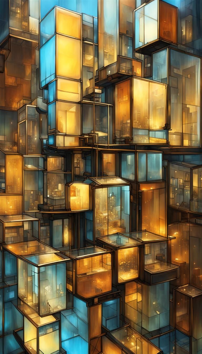 Futuristic Steampunk City in Glass Cube