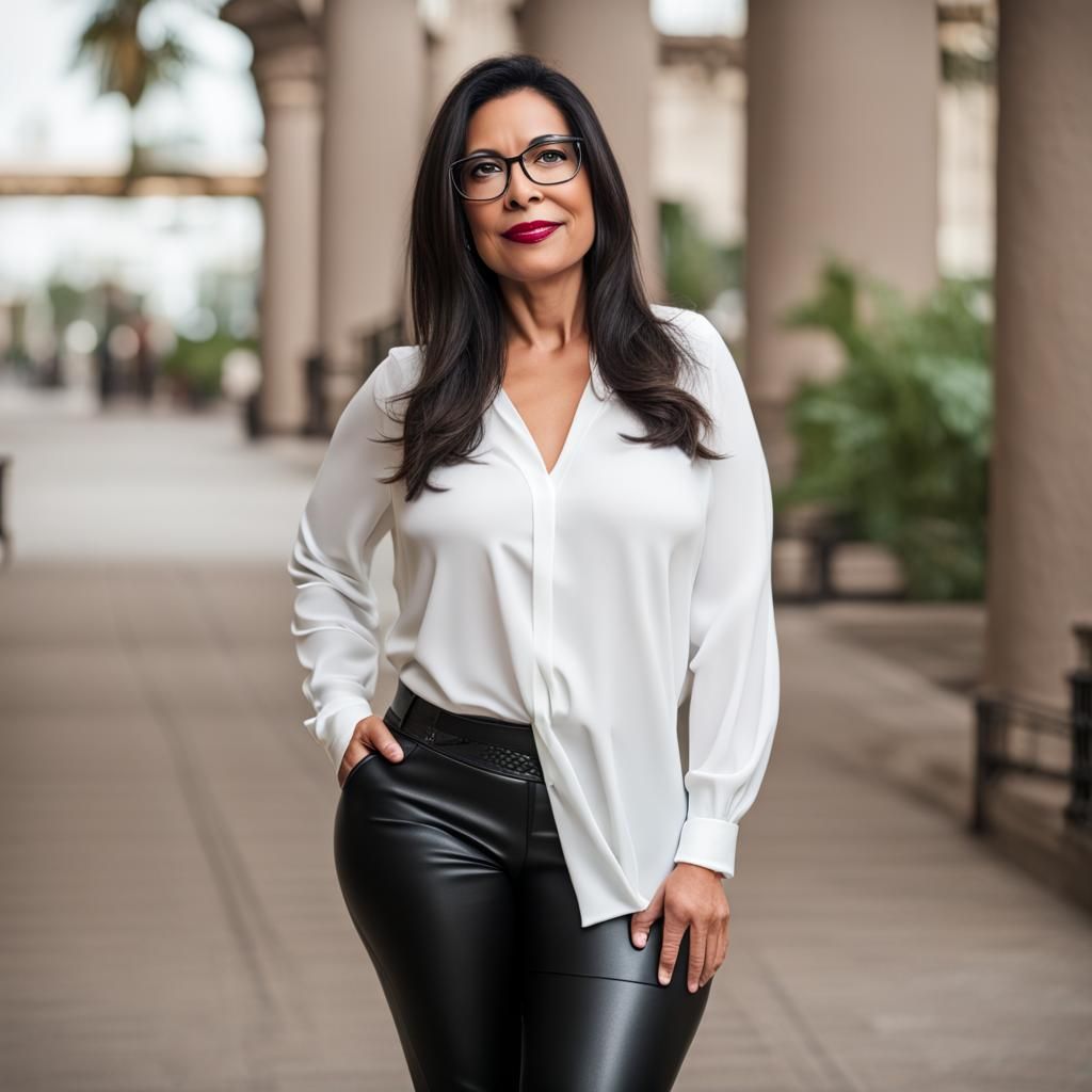 Stylish Latina Mother in Leather Pants