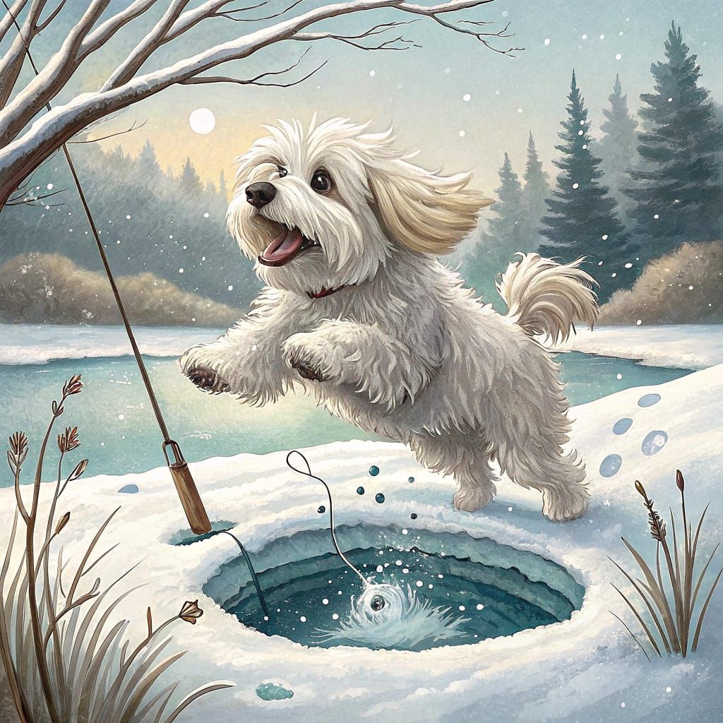 Adorable Havanese Diving into Icy Waters