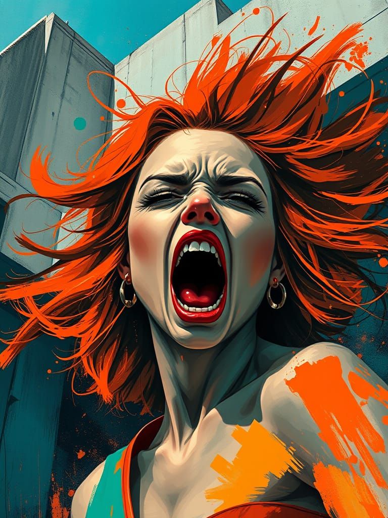 A Powerful Woman Unleashes Her Emotions in Vibrant, Abstract...