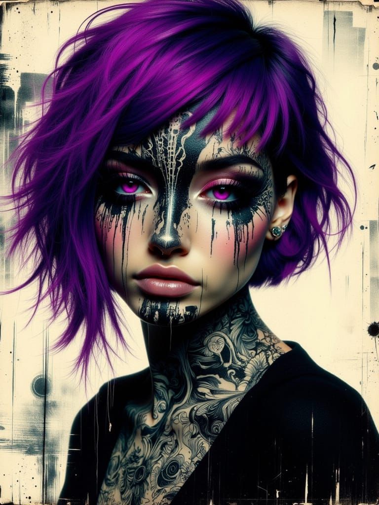 Gothic Young Woman Portrait in Grunge Style