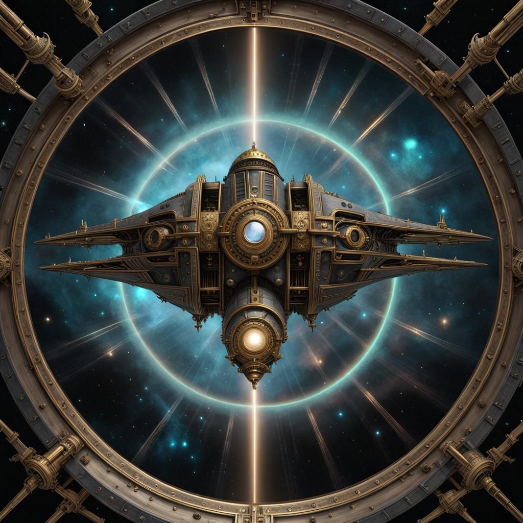 Steampunk Starship Journey Through Space