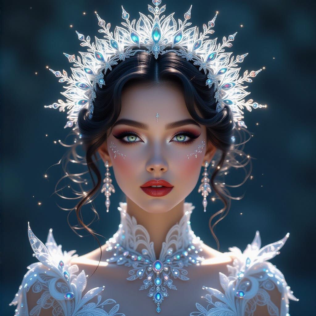 Intricate Filigree Fangs on Vogue Model in Opalescent Style