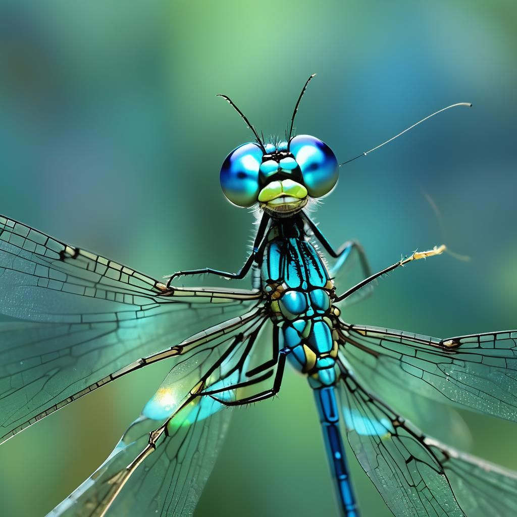 Blue Damselfly's Glimmering Eyes in 3D Concept Art
