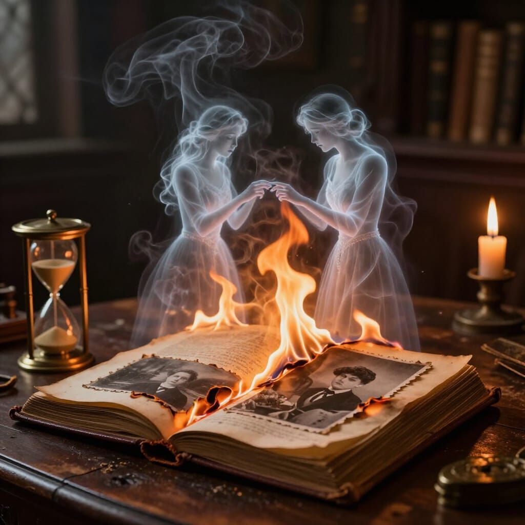 Burning Book Reveals Ghostly Lovers in Antique Study