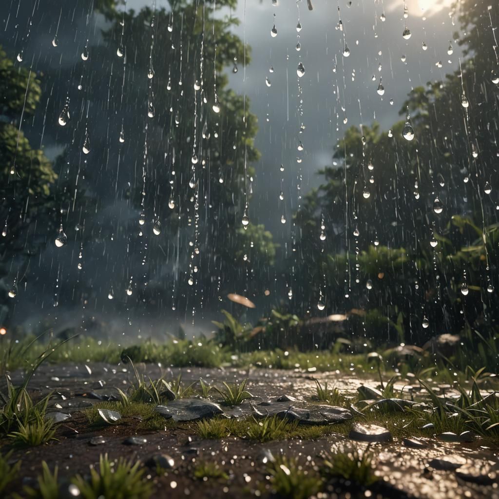 Raindrops Falling: 3D Game Cinematic Graphics