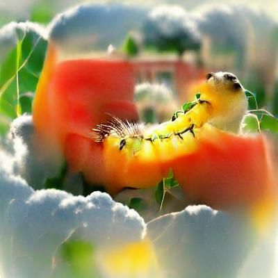 Caterpillar Feasting in Tomato Garden with Sunbeams