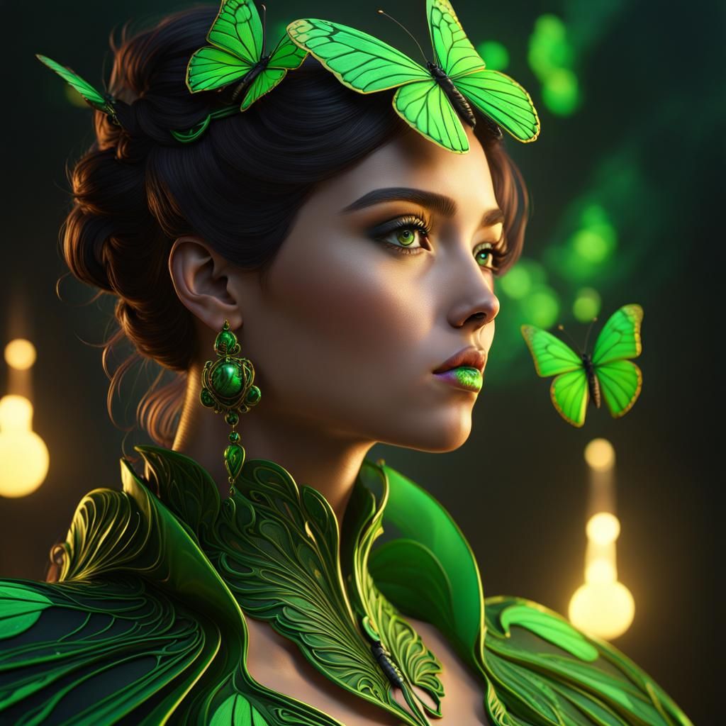 Black Light Butterfly Green Fantasy Concept Art