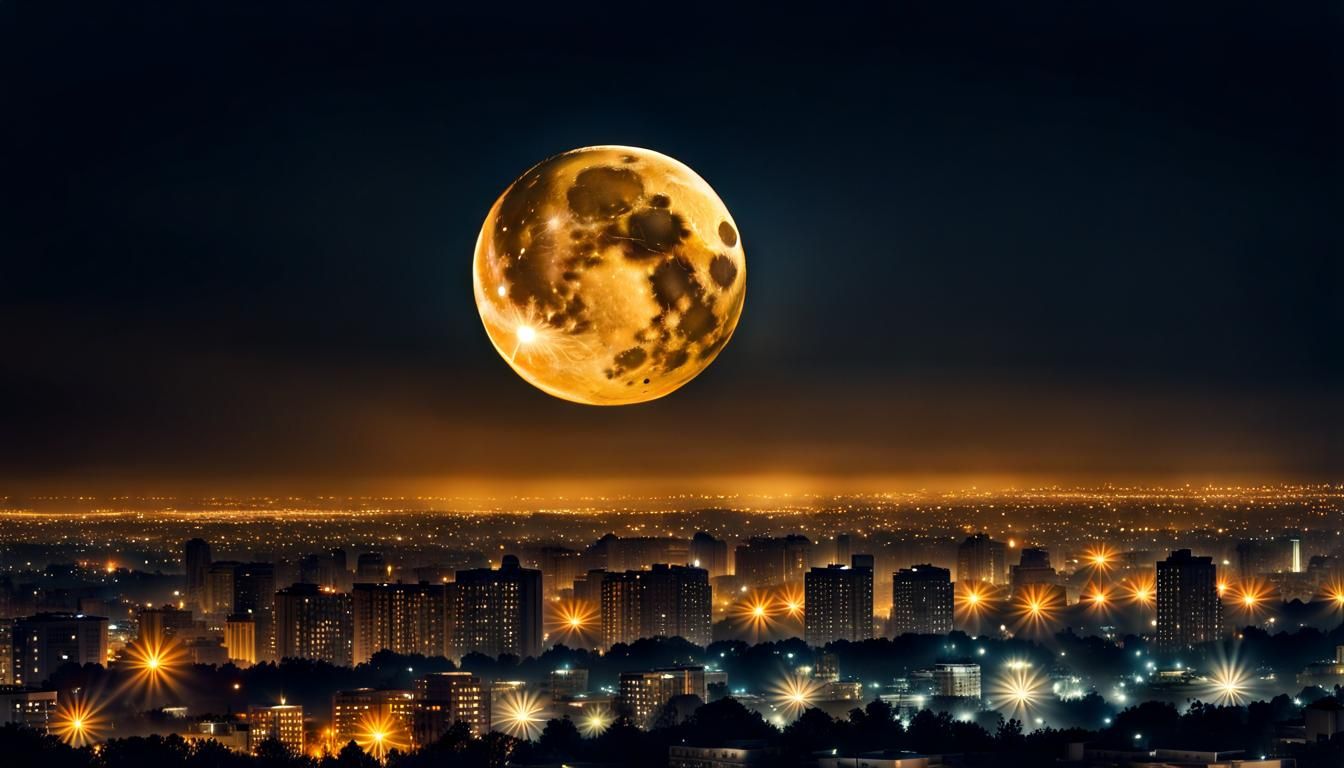 Golden Full Moon in Moody Night Sky