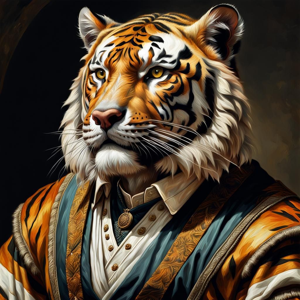Tiger Portrait in Neoclassical Oil Painting Style