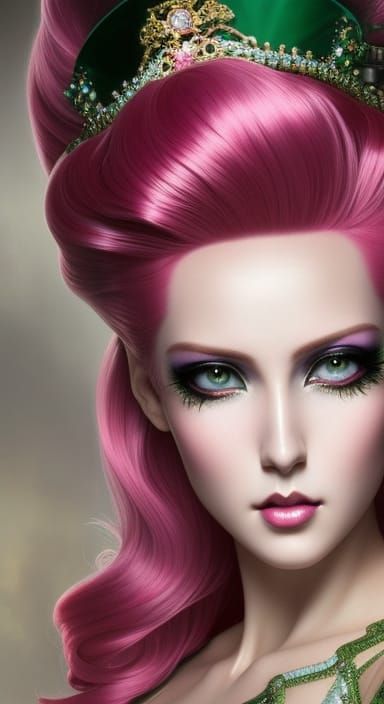 Anime Valentine Queen with Pink Hair, Digital Portrait