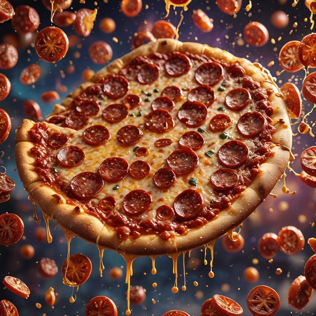 Gigantic Pepperoni Pizza with Oozing Cheese in Splash Art