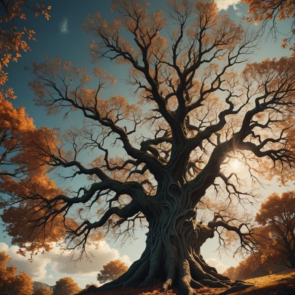 Majestic Tree in 80s Fantasy Art Style