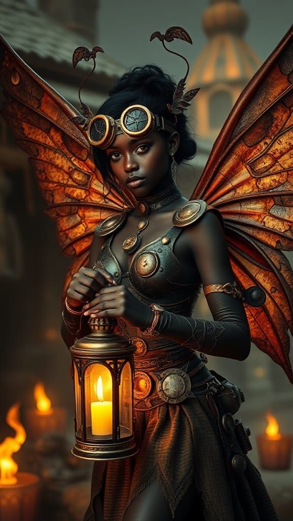 Steampunk Fairy Portrait with Candle Lantern