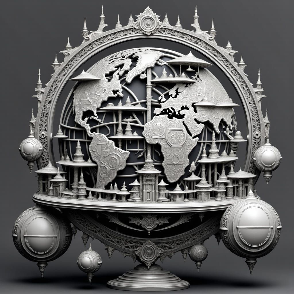 Ornate Globe with Steampunk and Sci-Fi Elements