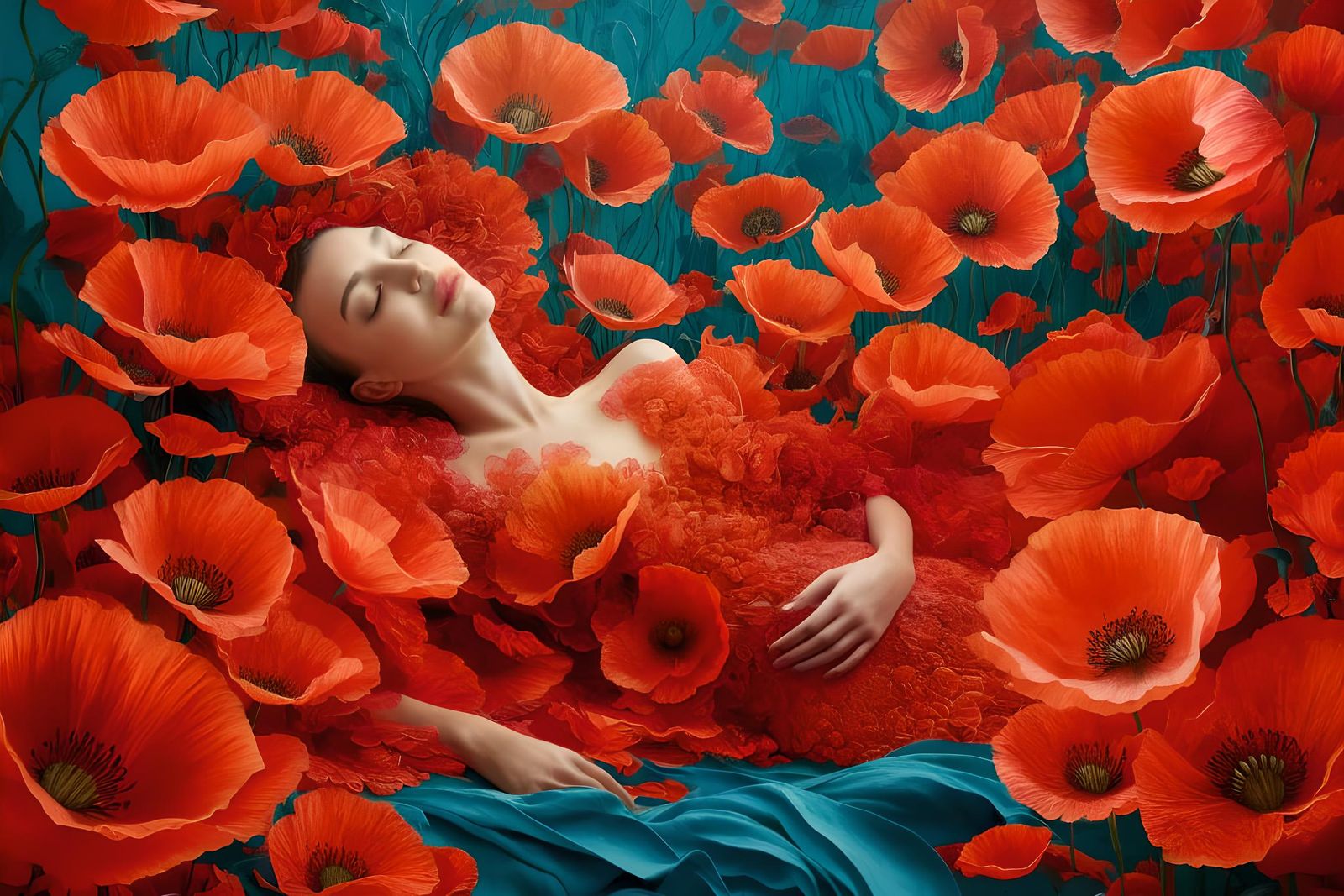 Surreal Poppy Dreamscape in Vibrant Colors