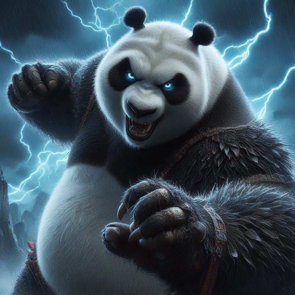 Intense Dark Fantasy Kung-Fu Panda in Dramatic Dragon Master...