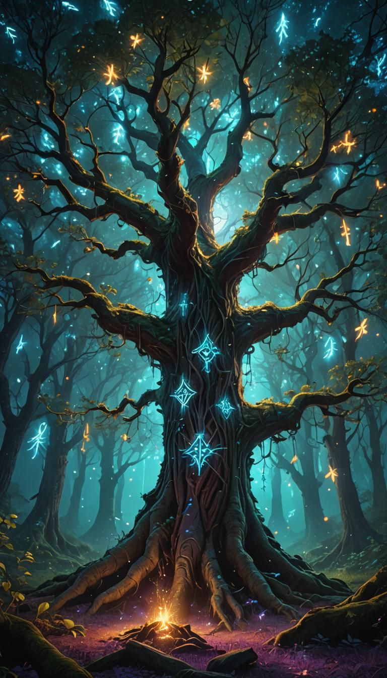 Mystic Forest Ancient Tree Digital Matte Painting