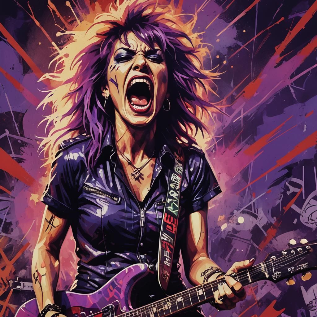 Screaming 70s Punk Singer in Retro Graffiti Art
