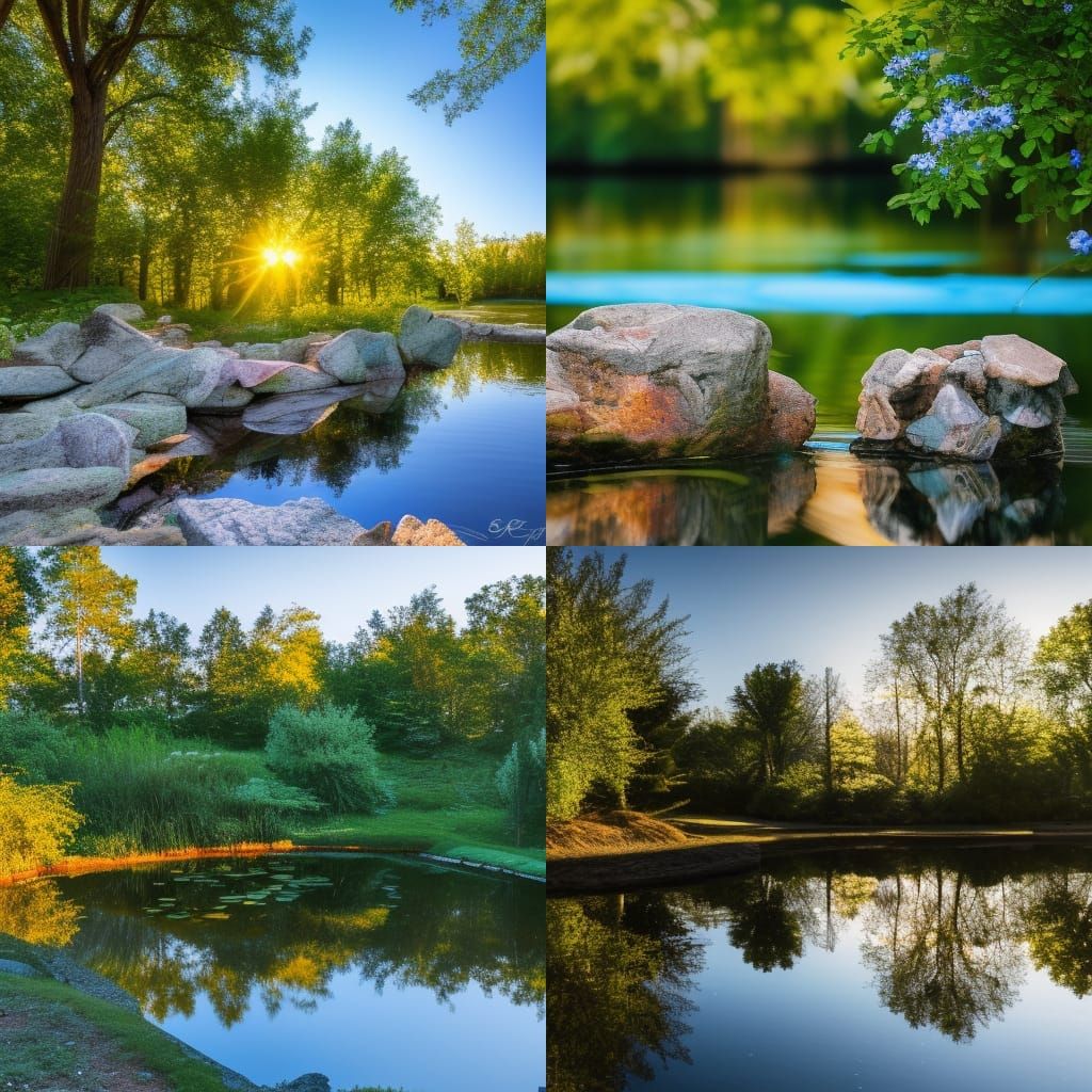 Tranquil Pond Reflecting Sunlight: Professional Photography