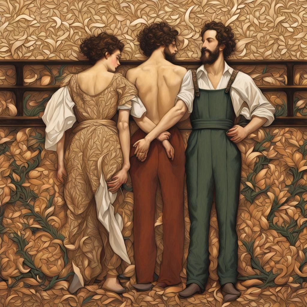 Shoplifters in Pre-Raphaelite Style with Textile Design