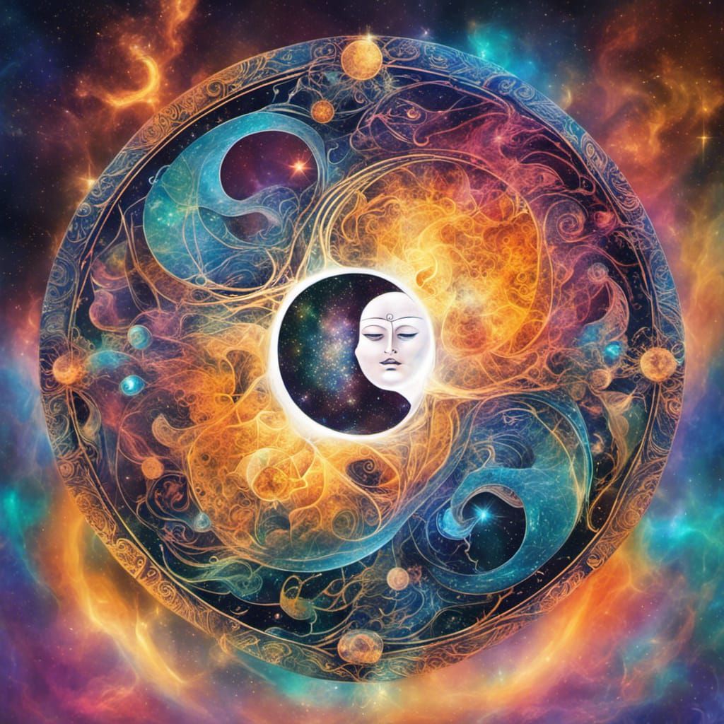 Holographic Sun and Moon Yin Yang Illustration