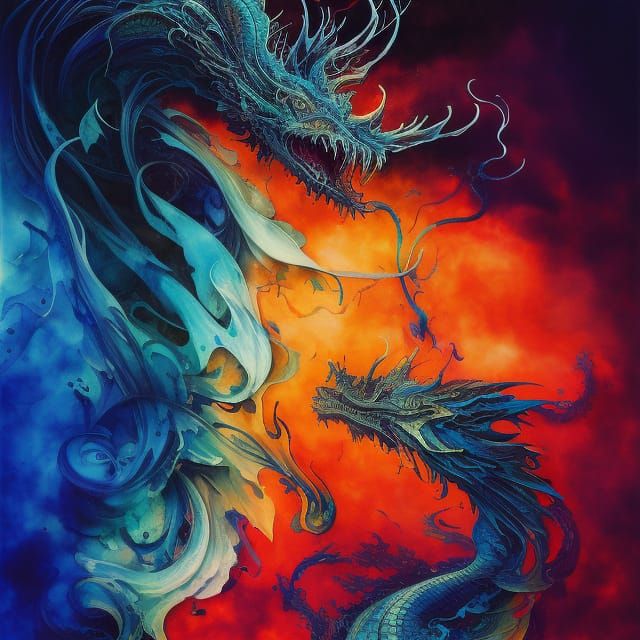 Colorful Willow Dragons in Detailed Gouache Style