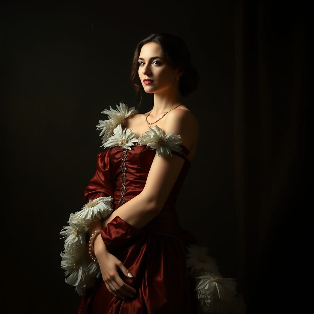 Dramatic Woman in Baroque Style with Chiaroscuro Lighting
